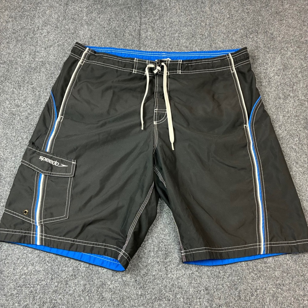 Speedo Mens Board‎ Shorts Black Blue Cargo Pocket Swim Trunks